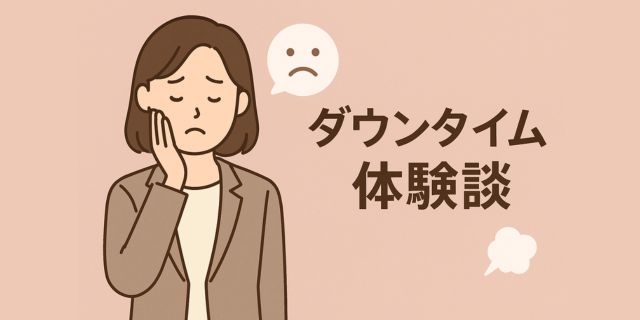 ダウンタイムに必須！と書かれた文字と、ピンク背景にセベリアバームを持つ女性のイラスト
